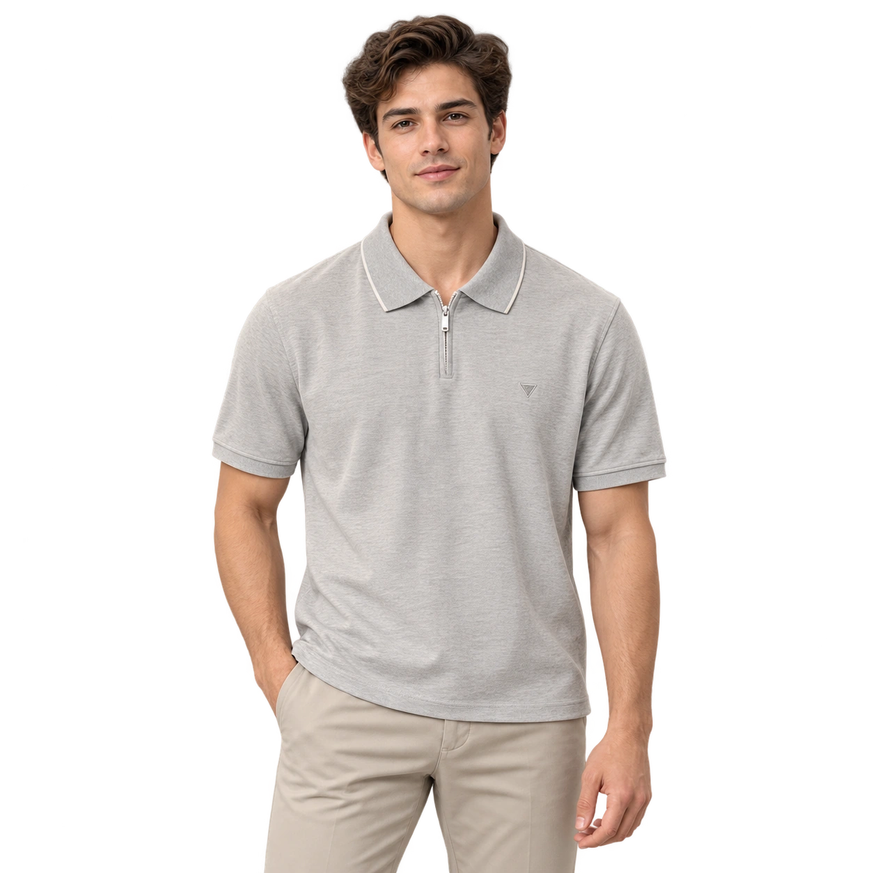 Zip Knit Polo - Light Grey