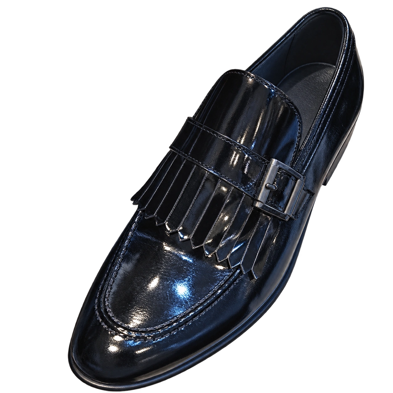 Patent Fringe Loafer - Black