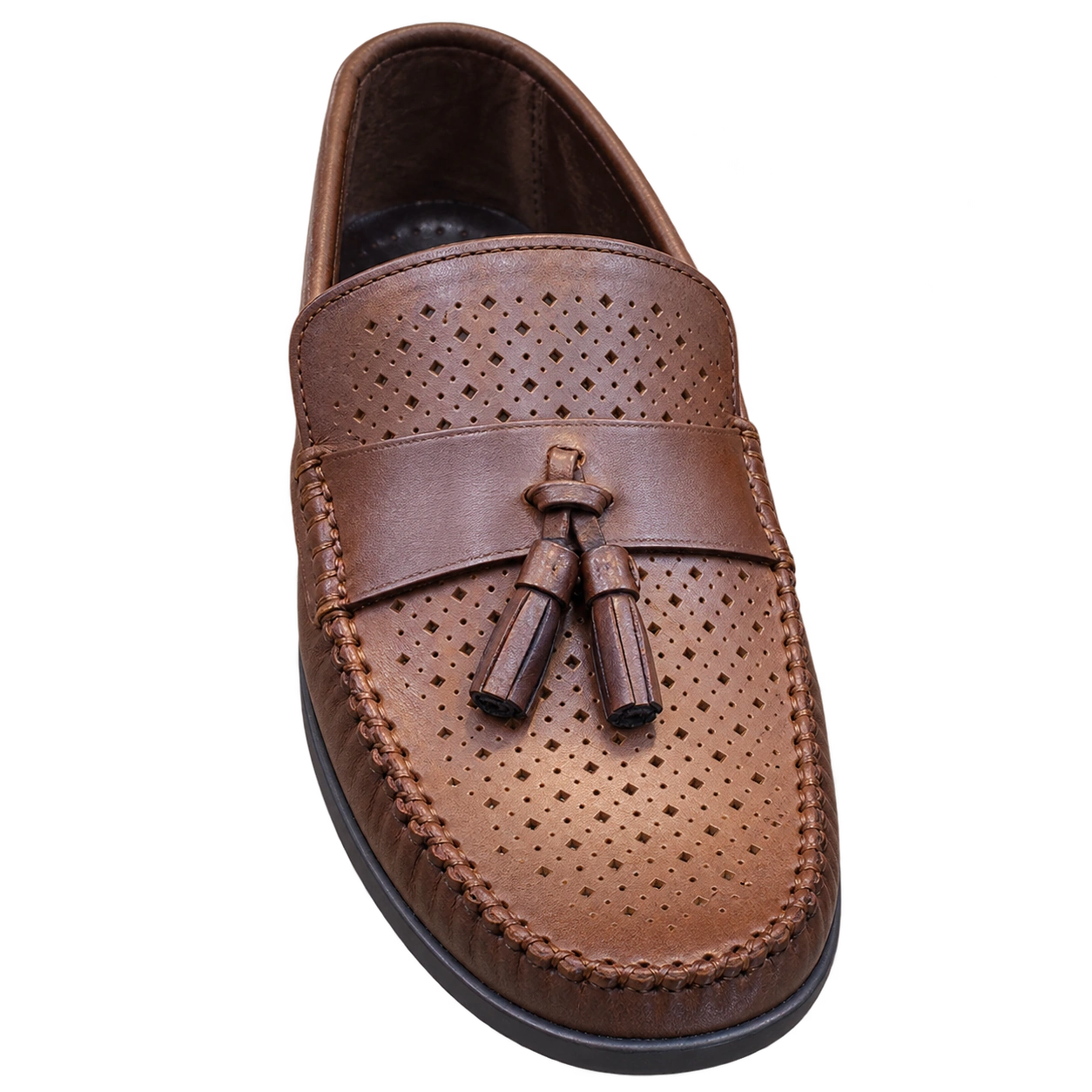 Perforated Tassel Moccasin - Brown