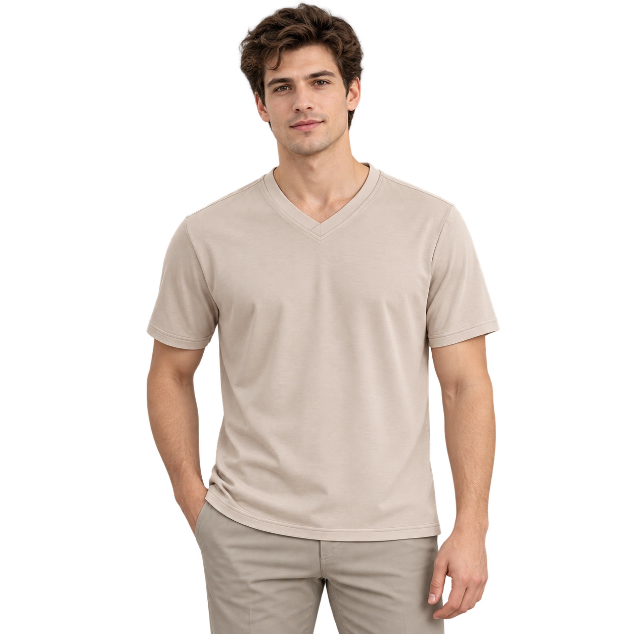 V-Neck T-Shirt - Beige