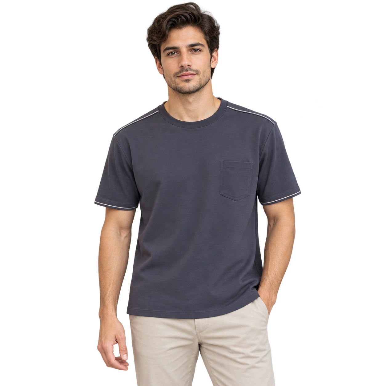 Crew Neck T-Shirt with Pocket - Charcoal