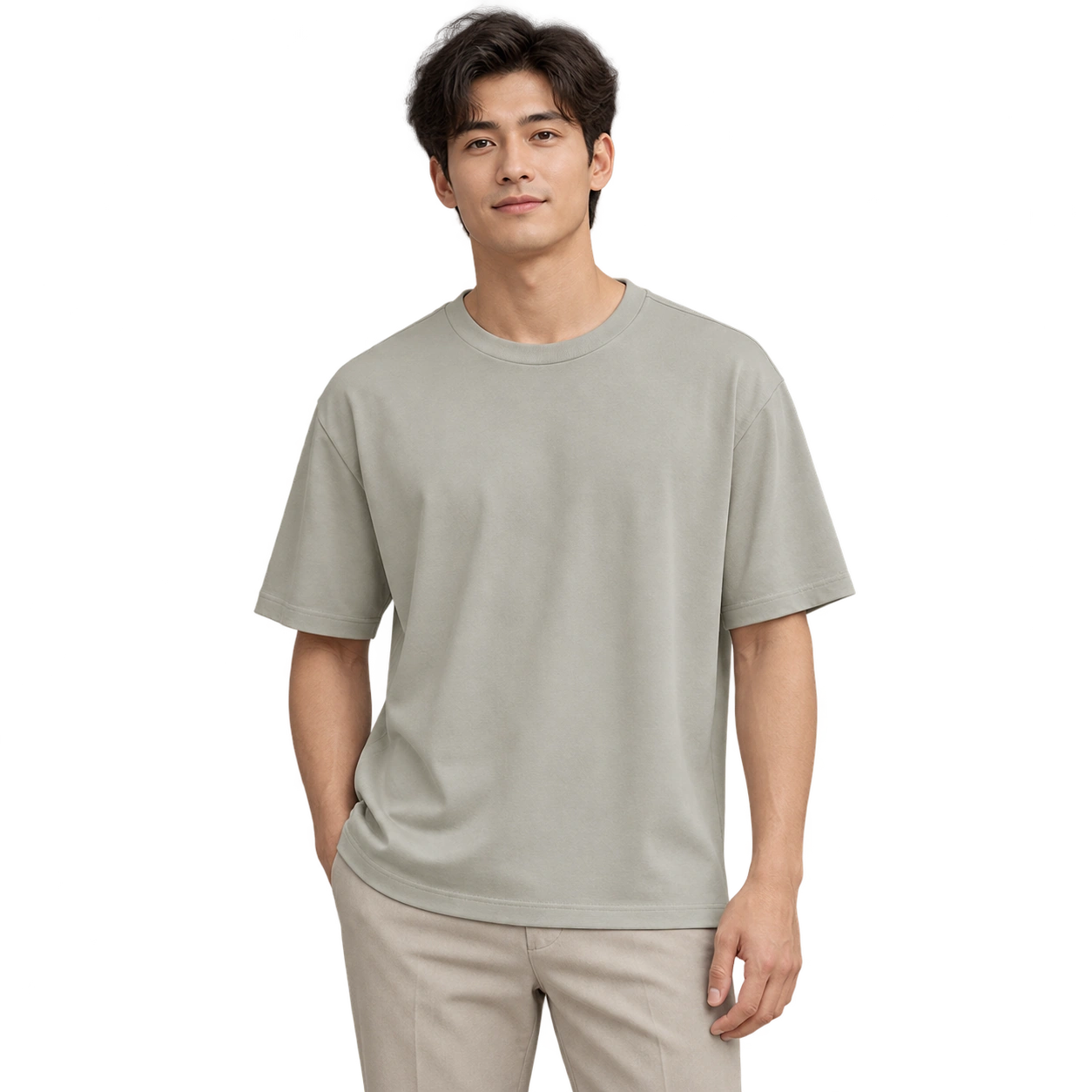 Crew Neck T-Shirt - Light Grey