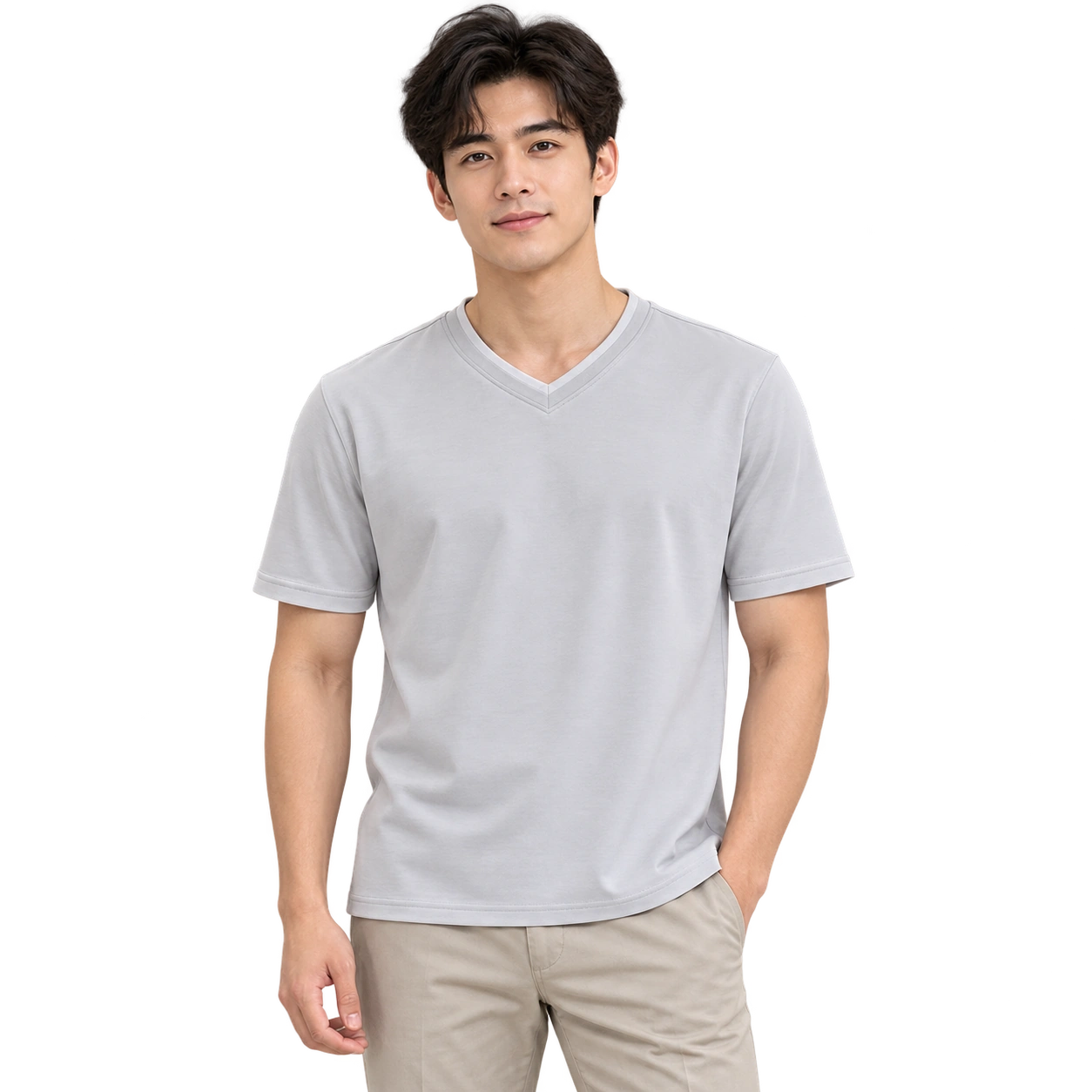 V-Neck T-Shirt - Light Grey